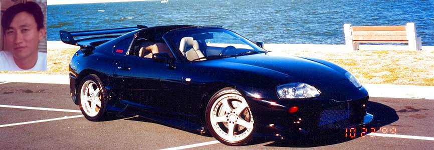 A remembrance collage of Terry Choi and his black Toyota Supra